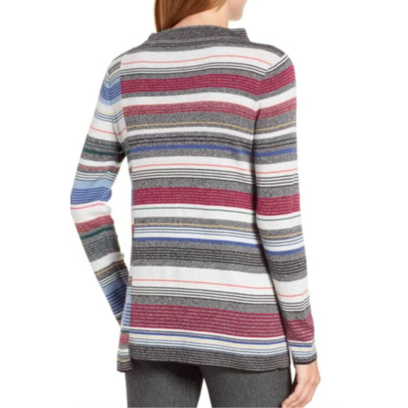 Nic+Zoe Striped Asymmetrical Lightweight Knit Mock Neck Sweater Size PP - Picture 2 of 6